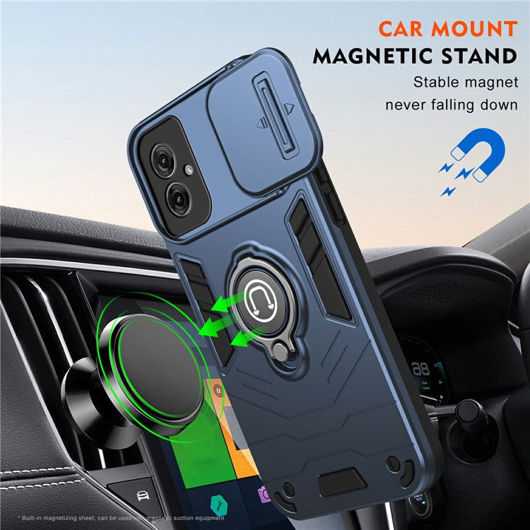 For Motorola Moto G55 5G Case Slide Camshield Kickstand PC+TPU Phone Cover - Blue