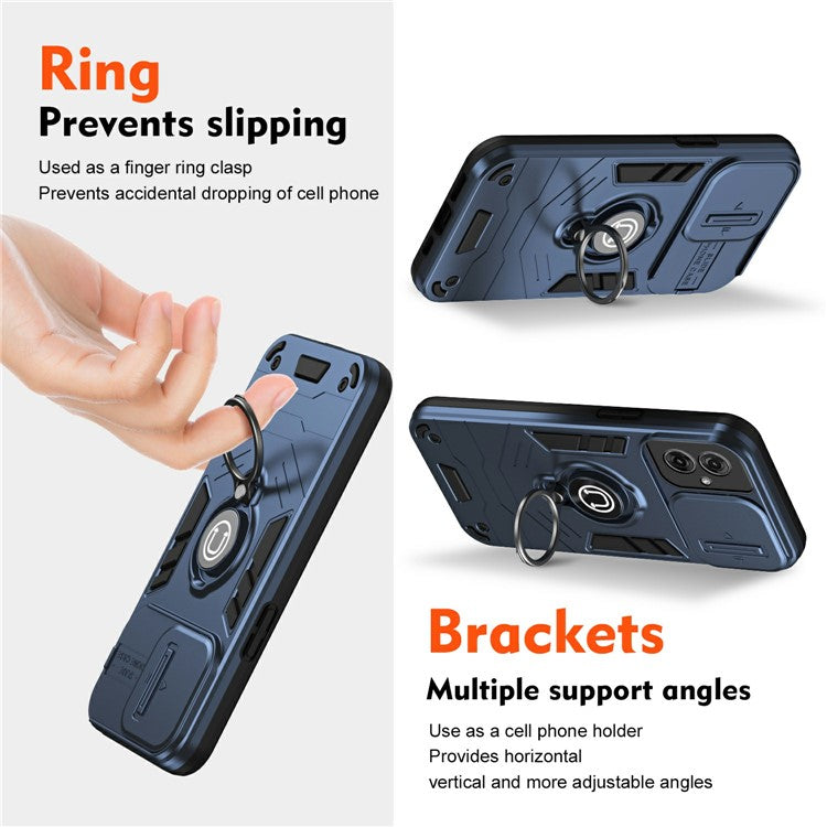 For Motorola Moto G55 5G Case Slide Camshield Kickstand PC+TPU Phone Cover - Blue