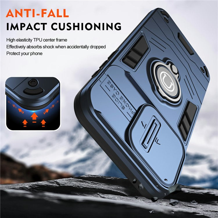 For Motorola Moto G55 5G Case Slide Camshield Kickstand PC+TPU Phone Cover - Blue
