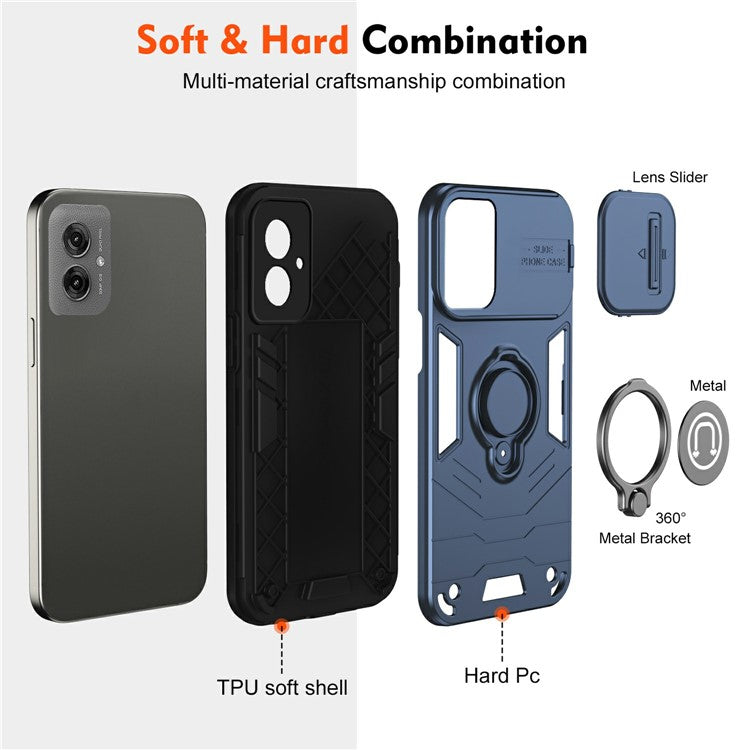 For Motorola Moto G55 5G Case Slide Camshield Kickstand PC+TPU Phone Cover - Blue