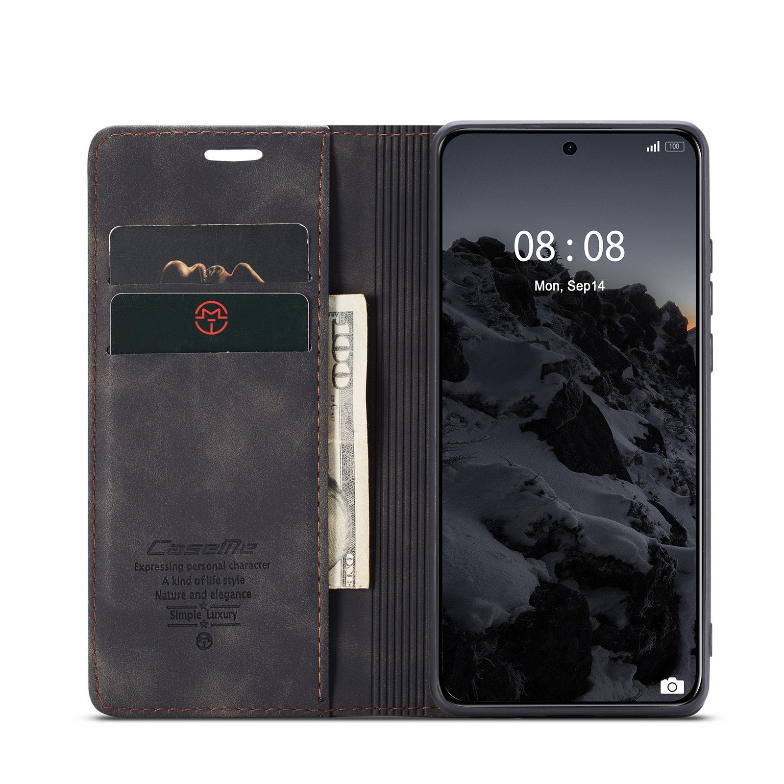 For Huawei Mate 60 Case CASEME 013 Series Card Holder Stand Leather Phone Cover - Black