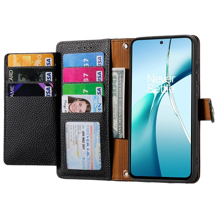 For Motorola Moto G35 5G Case RFID Blocking Zipper Pocket Leather Wallet Phone Cover - Black