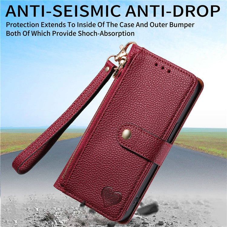 For Motorola Moto G35 5G Case RFID Blocking Zipper Pocket Leather Wallet Phone Cover - Red