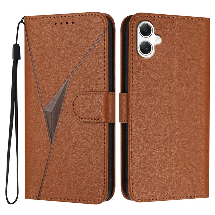 YX0090 For Samsung Galaxy A06 Case Triangle Imprint Leather Phone Cover with Lanyard - Coffee