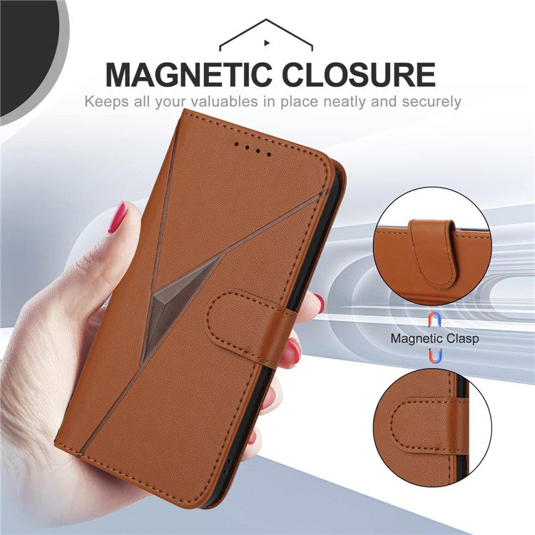 YX0090 For Samsung Galaxy A06 Case Triangle Imprint Leather Phone Cover with Lanyard - Coffee