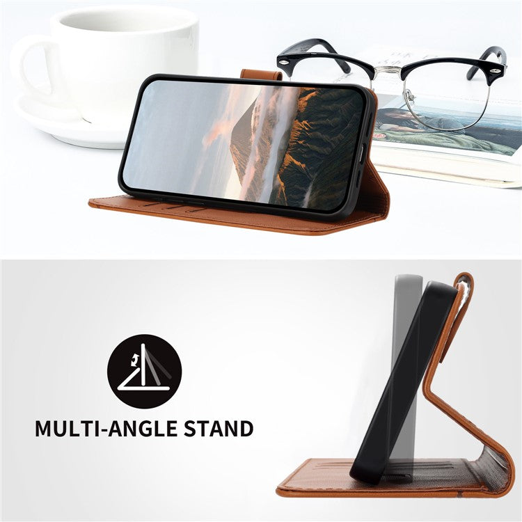YX0090 For Samsung Galaxy A06 Case Triangle Imprint Leather Phone Cover with Lanyard - Coffee
