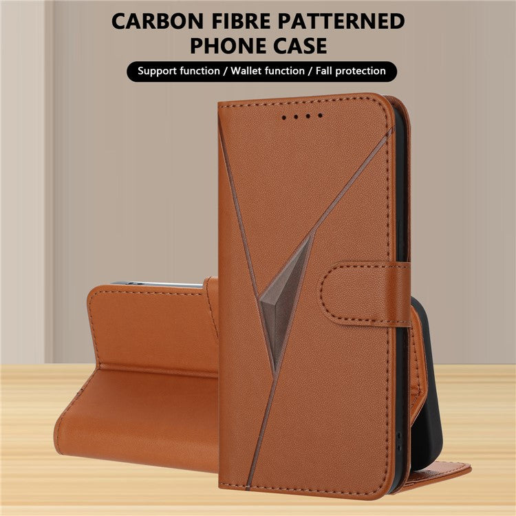YX0090 For Samsung Galaxy A06 Case Triangle Imprint Leather Phone Cover with Lanyard - Coffee