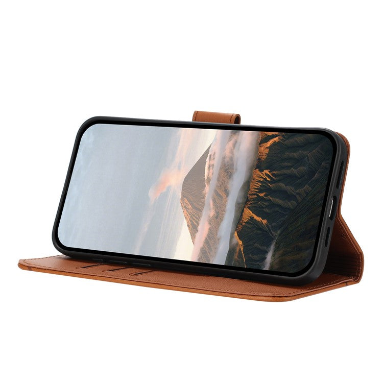 YX0090 For Samsung Galaxy A34 5G Case Triangle Imprint Leather Phone Cover with Lanyard - Coffee
