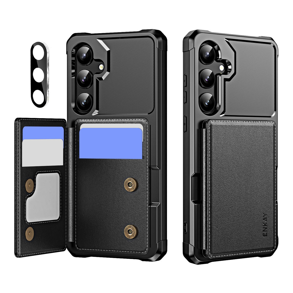 For Samsung Galaxy A35 5G ENKAY Hat-Prince Wallet Card Slot Kickstand PU Leather +TPU Back Phone Cover with Camera Lens Film - Black