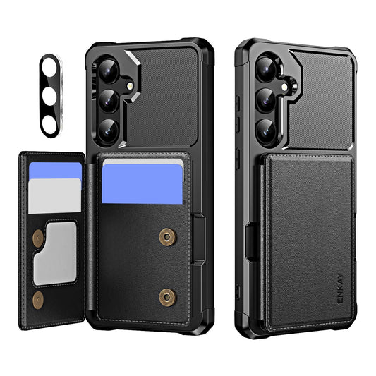 For Samsung Galaxy A35 5G ENKAY Hat-Prince Wallet Card Slot Kickstand PU Leather +TPU Back Phone Cover with Camera Lens Film - Black