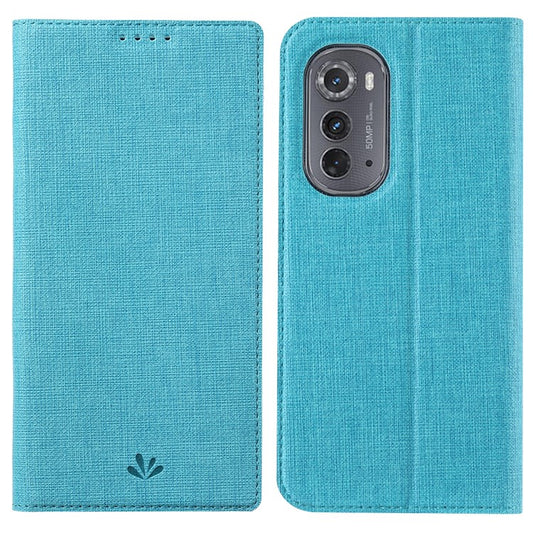 VILI DMX Series Drop-proof Phone Case for Motorola Edge (2022) 5G, PU Leather Magnetic Closure Flip Cover Stand with Card Holder - Blue