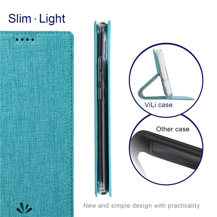 VILI DMX Series Drop-proof Phone Case for Motorola Edge (2022) 5G, PU Leather Magnetic Closure Flip Cover Stand with Card Holder - Blue