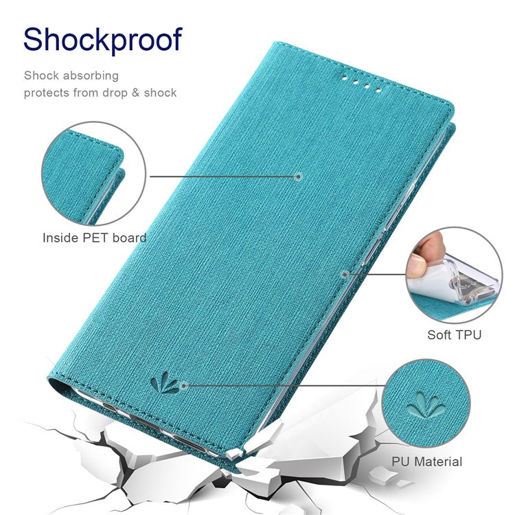 VILI DMX Series Drop-proof Phone Case for Motorola Edge (2022) 5G, PU Leather Magnetic Closure Flip Cover Stand with Card Holder - Blue