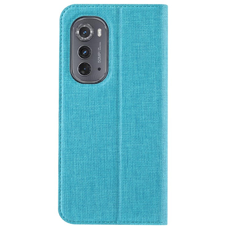 VILI DMX Series Drop-proof Phone Case for Motorola Edge (2022) 5G, PU Leather Magnetic Closure Flip Cover Stand with Card Holder - Blue