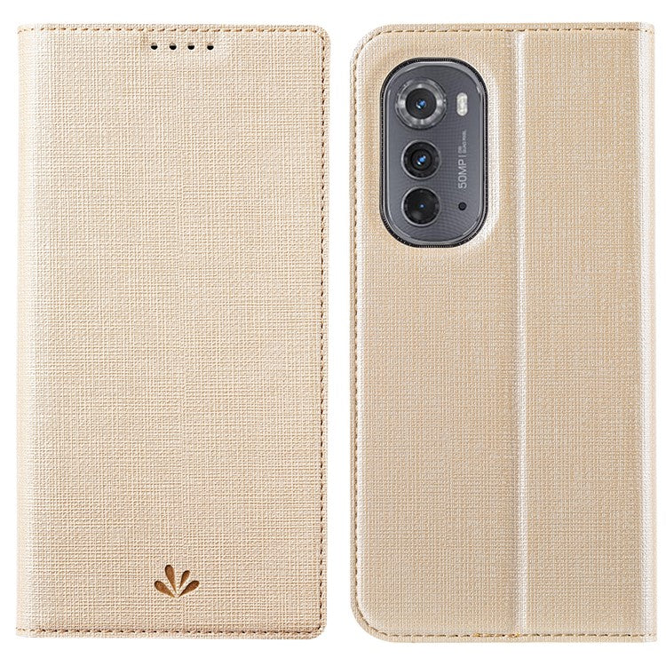 VILI DMX Series Drop-proof Phone Case for Motorola Edge (2022) 5G, PU Leather Magnetic Closure Flip Cover Stand with Card Holder - Khaki