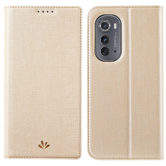 VILI DMX Series Drop-proof Phone Case for Motorola Edge (2022) 5G, PU Leather Magnetic Closure Flip Cover Stand with Card Holder - Khaki