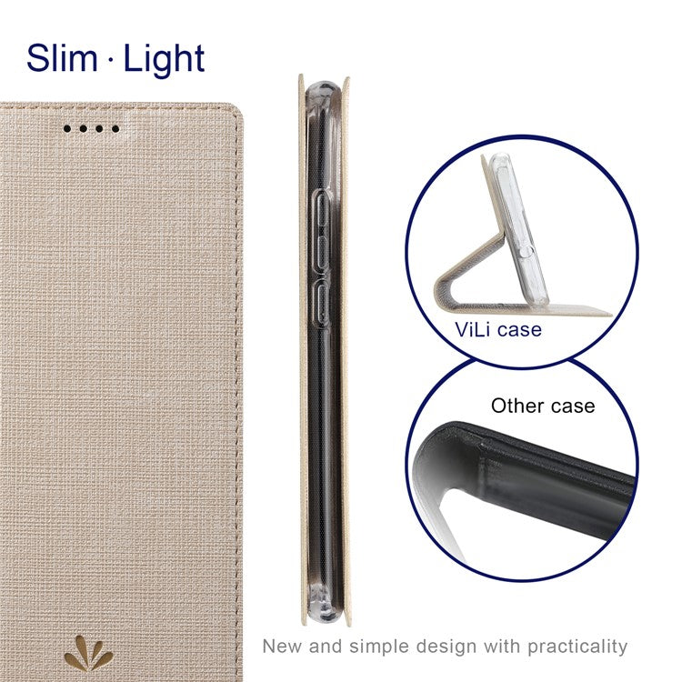 VILI DMX Series Drop-proof Phone Case for Motorola Edge (2022) 5G, PU Leather Magnetic Closure Flip Cover Stand with Card Holder - Khaki