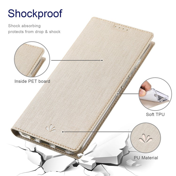 VILI DMX Series Drop-proof Phone Case for Motorola Edge (2022) 5G, PU Leather Magnetic Closure Flip Cover Stand with Card Holder - Khaki