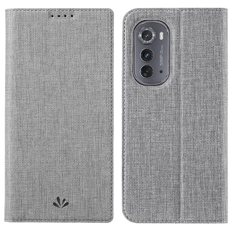 VILI DMX Series Drop-proof Phone Case for Motorola Edge (2022) 5G, PU Leather Magnetic Closure Flip Cover Stand with Card Holder - Grey