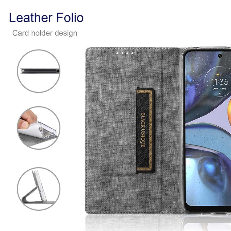 VILI DMX Series Drop-proof Phone Case for Motorola Edge (2022) 5G, PU Leather Magnetic Closure Flip Cover Stand with Card Holder - Grey