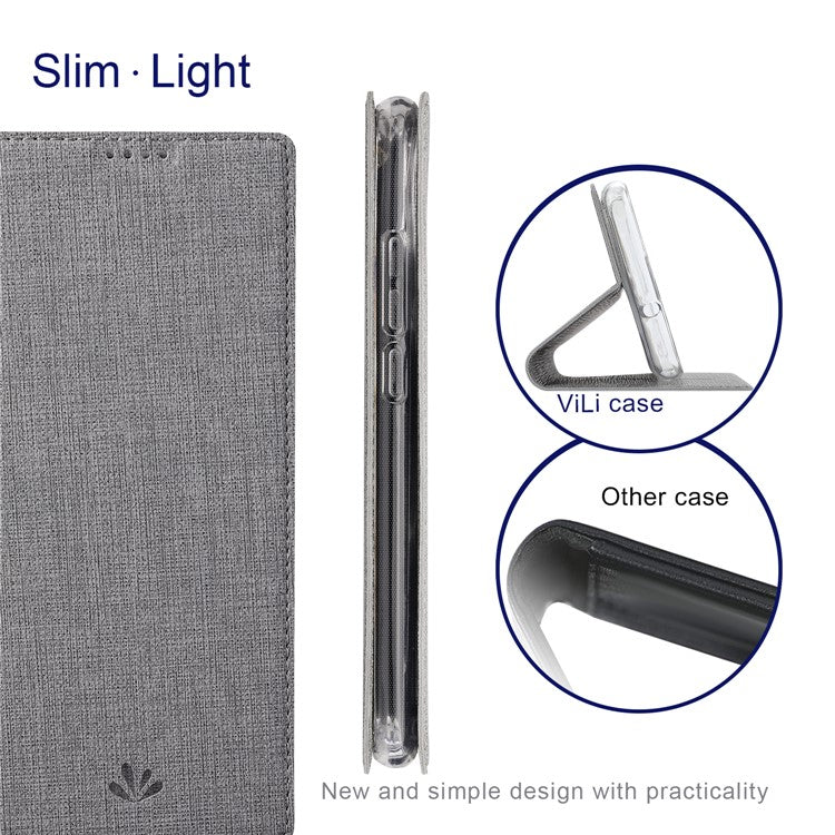 VILI DMX Series Drop-proof Phone Case for Motorola Edge (2022) 5G, PU Leather Magnetic Closure Flip Cover Stand with Card Holder - Grey