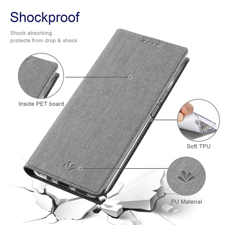 VILI DMX Series Drop-proof Phone Case for Motorola Edge (2022) 5G, PU Leather Magnetic Closure Flip Cover Stand with Card Holder - Grey