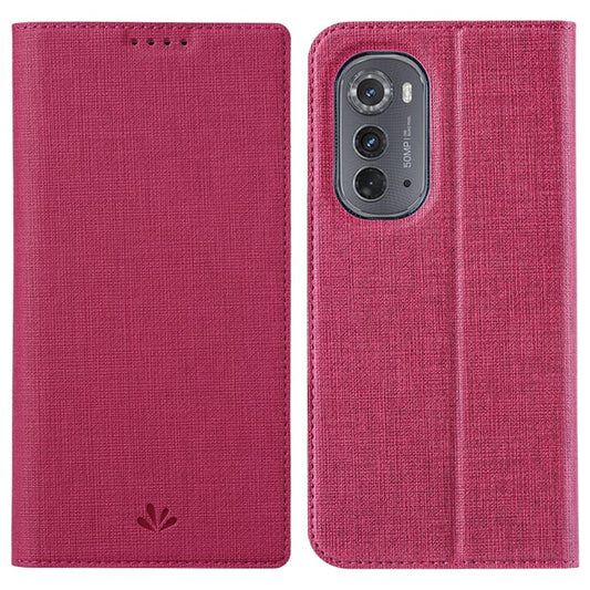 VILI DMX Series Drop-proof Phone Case for Motorola Edge (2022) 5G, PU Leather Magnetic Closure Flip Cover Stand with Card Holder - Rose