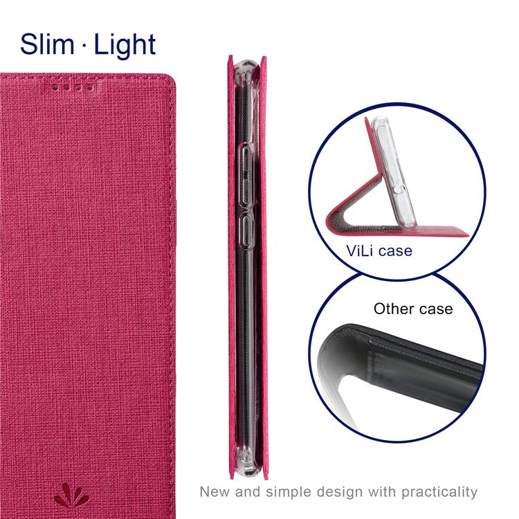 VILI DMX Series Drop-proof Phone Case for Motorola Edge (2022) 5G, PU Leather Magnetic Closure Flip Cover Stand with Card Holder - Rose