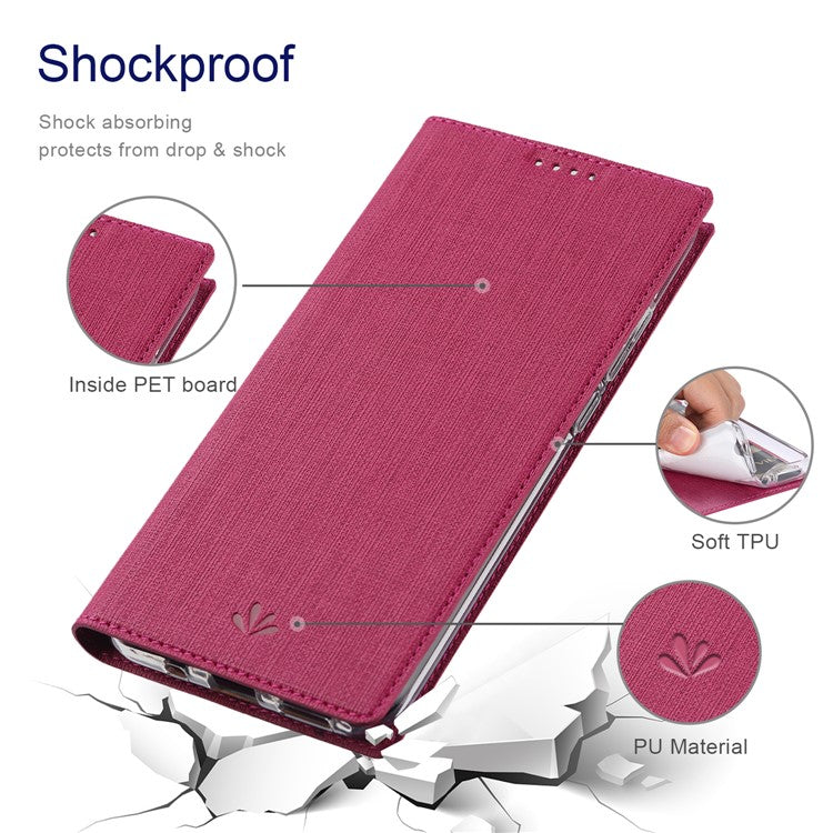 VILI DMX Series Drop-proof Phone Case for Motorola Edge (2022) 5G, PU Leather Magnetic Closure Flip Cover Stand with Card Holder - Rose