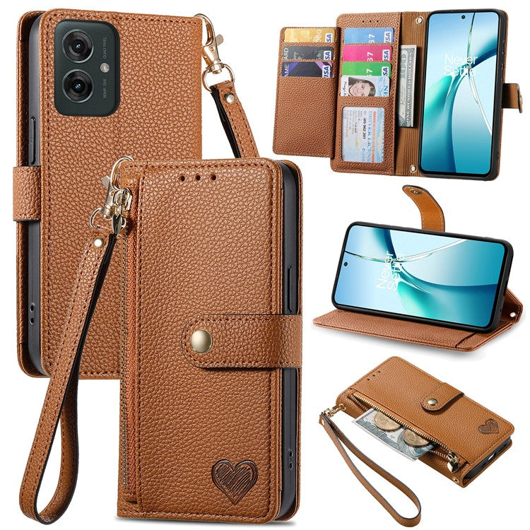 For Motorola Moto G55 5G Case RFID Blocking Zipper Pocket Leather Wallet Phone Cover - Brown