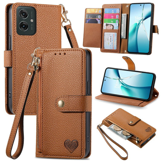 For Motorola Moto G55 5G Case RFID Blocking Zipper Pocket Leather Wallet Phone Cover - Brown