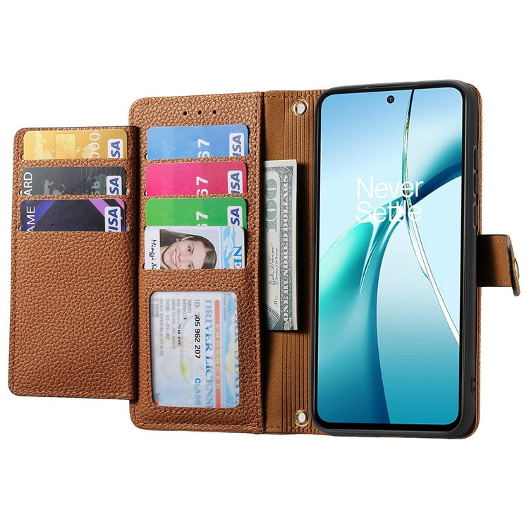 For Motorola Moto G55 5G Case RFID Blocking Zipper Pocket Leather Wallet Phone Cover - Brown