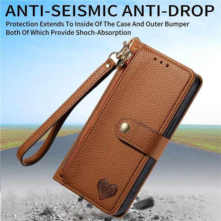 For Motorola Moto G55 5G Case RFID Blocking Zipper Pocket Leather Wallet Phone Cover - Brown