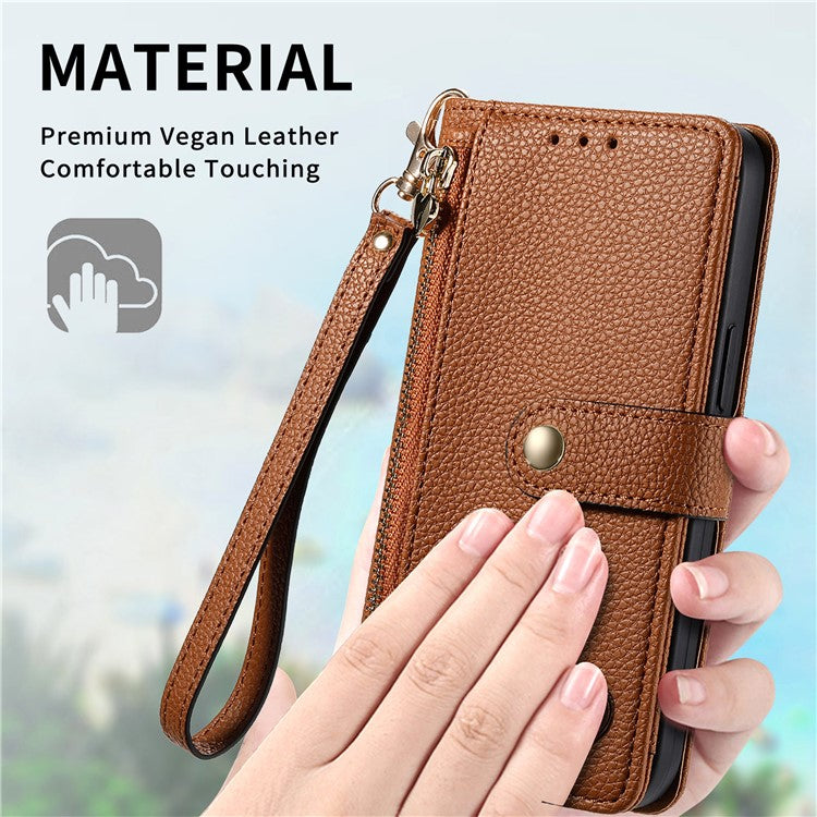 For Motorola Moto G55 5G Case RFID Blocking Zipper Pocket Leather Wallet Phone Cover - Brown