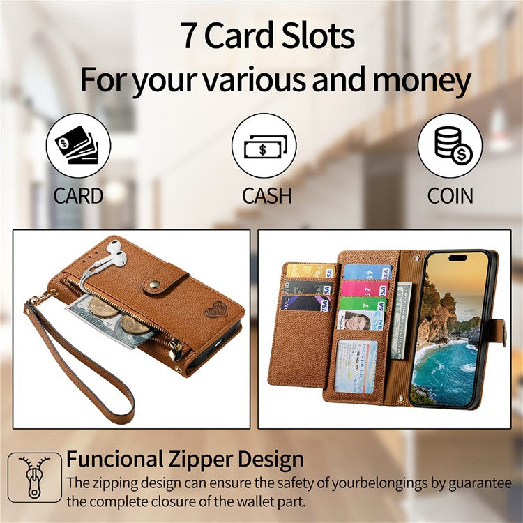 For Motorola Moto G55 5G Case RFID Blocking Zipper Pocket Leather Wallet Phone Cover - Brown