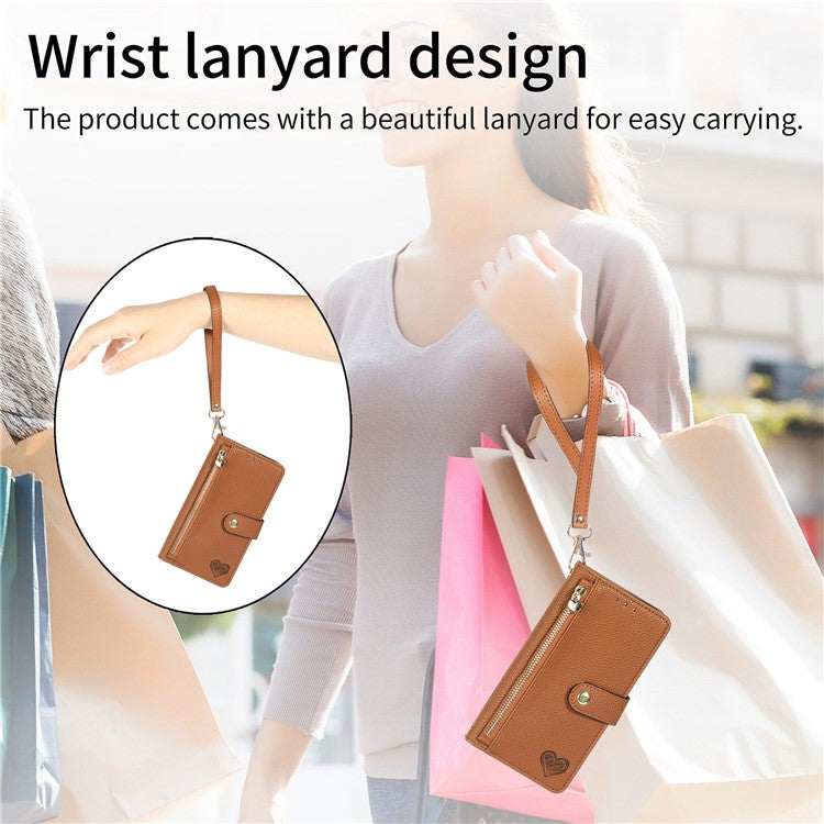 For Motorola Moto G55 5G Case RFID Blocking Zipper Pocket Leather Wallet Phone Cover - Brown