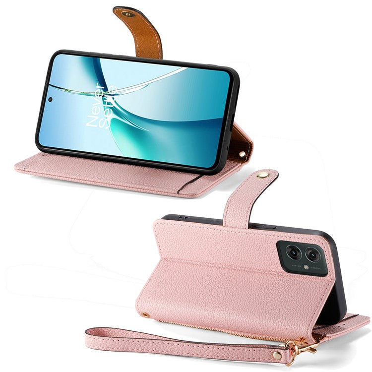 For Motorola Moto G55 5G Case RFID Blocking Zipper Pocket Leather Wallet Phone Cover - Pink