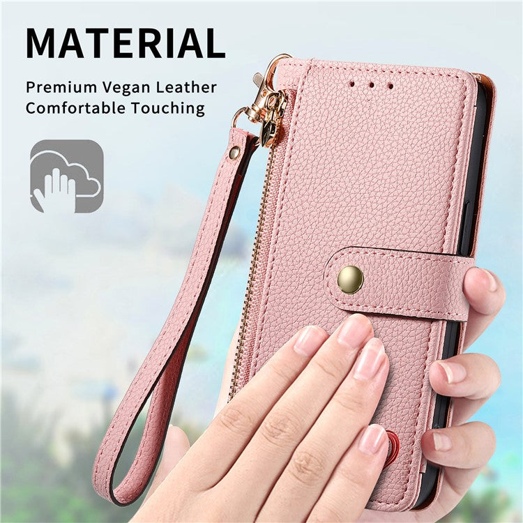 For Motorola Moto G55 5G Case RFID Blocking Zipper Pocket Leather Wallet Phone Cover - Pink