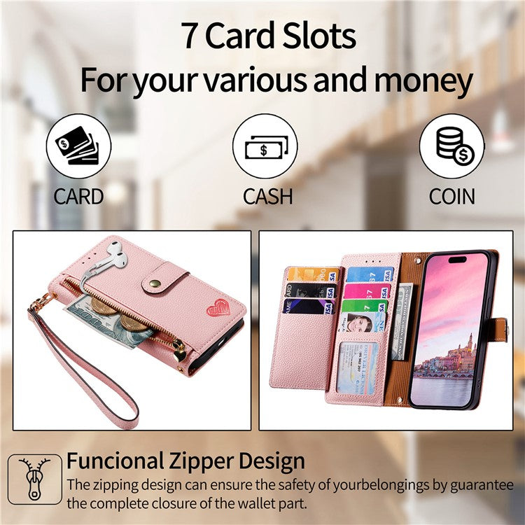 For Motorola Moto G55 5G Case RFID Blocking Zipper Pocket Leather Wallet Phone Cover - Pink