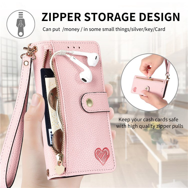 For Motorola Moto G55 5G Case RFID Blocking Zipper Pocket Leather Wallet Phone Cover - Pink