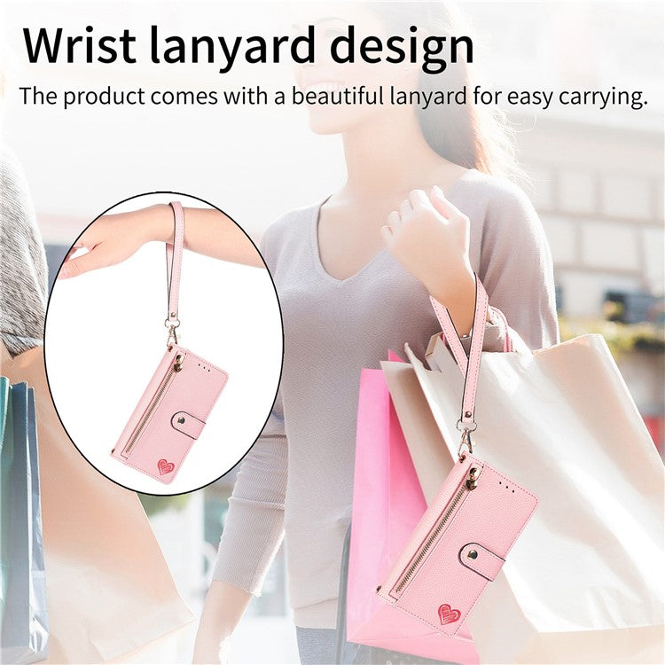 For Motorola Moto G55 5G Case RFID Blocking Zipper Pocket Leather Wallet Phone Cover - Pink