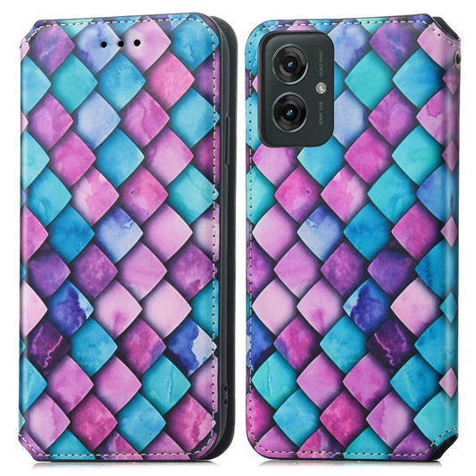 CASENEO RFID Blocking Case For Motorola Moto G55 5G Wallet Leather Cover Pattern Print - Purple Scale
