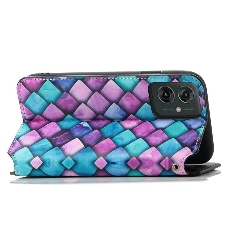 CASENEO RFID Blocking Case For Motorola Moto G55 5G Wallet Leather Cover Pattern Print - Purple Scale