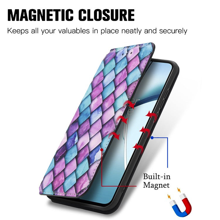 CASENEO RFID Blocking Case For Motorola Moto G55 5G Wallet Leather Cover Pattern Print - Purple Scale