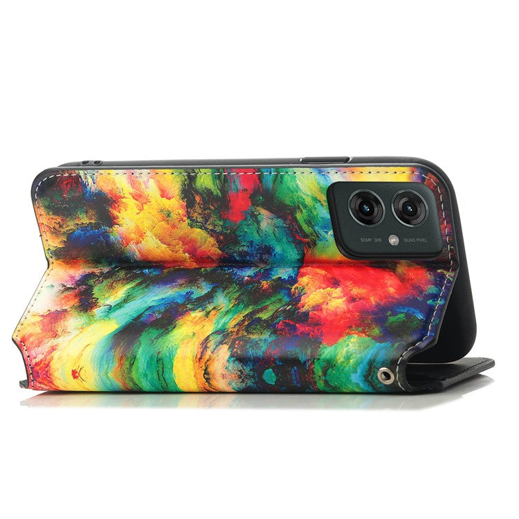 CASENEO RFID Blocking Case For Motorola Moto G55 5G Wallet Leather Cover Pattern Print - Iridescent Cloud