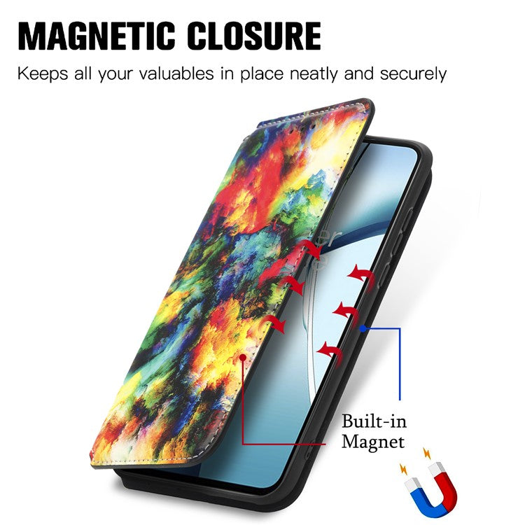 CASENEO RFID Blocking Case For Motorola Moto G55 5G Wallet Leather Cover Pattern Print - Iridescent Cloud