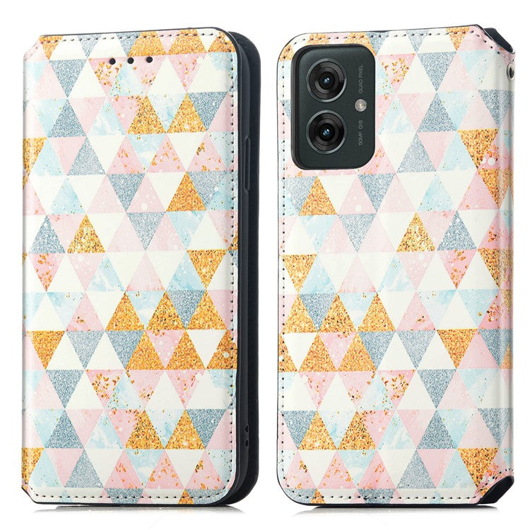 CASENEO RFID Blocking Case For Motorola Moto G55 5G Wallet Leather Cover Pattern Print - Rhombus