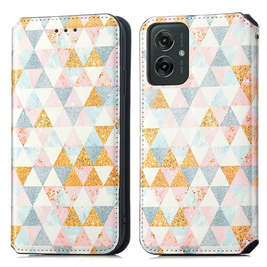 CASENEO RFID Blocking Case For Motorola Moto G55 5G Wallet Leather Cover Pattern Print - Rhombus