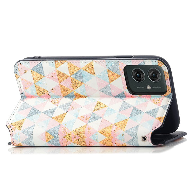 CASENEO RFID Blocking Case For Motorola Moto G55 5G Wallet Leather Cover Pattern Print - Rhombus