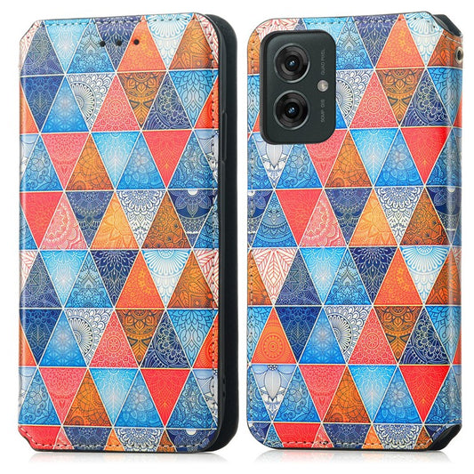 CASENEO RFID Blocking Case For Motorola Moto G55 5G Wallet Leather Cover Pattern Print - Rhombus / Mandala
